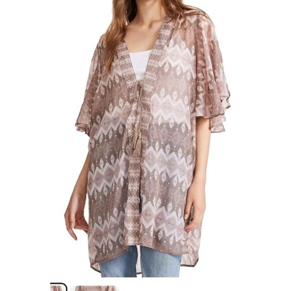 Steve Madden ESF-12268 Women's Tie Front Crinckle Chiffon Kimono, Clay, ONE Size - Picture 1 of 7